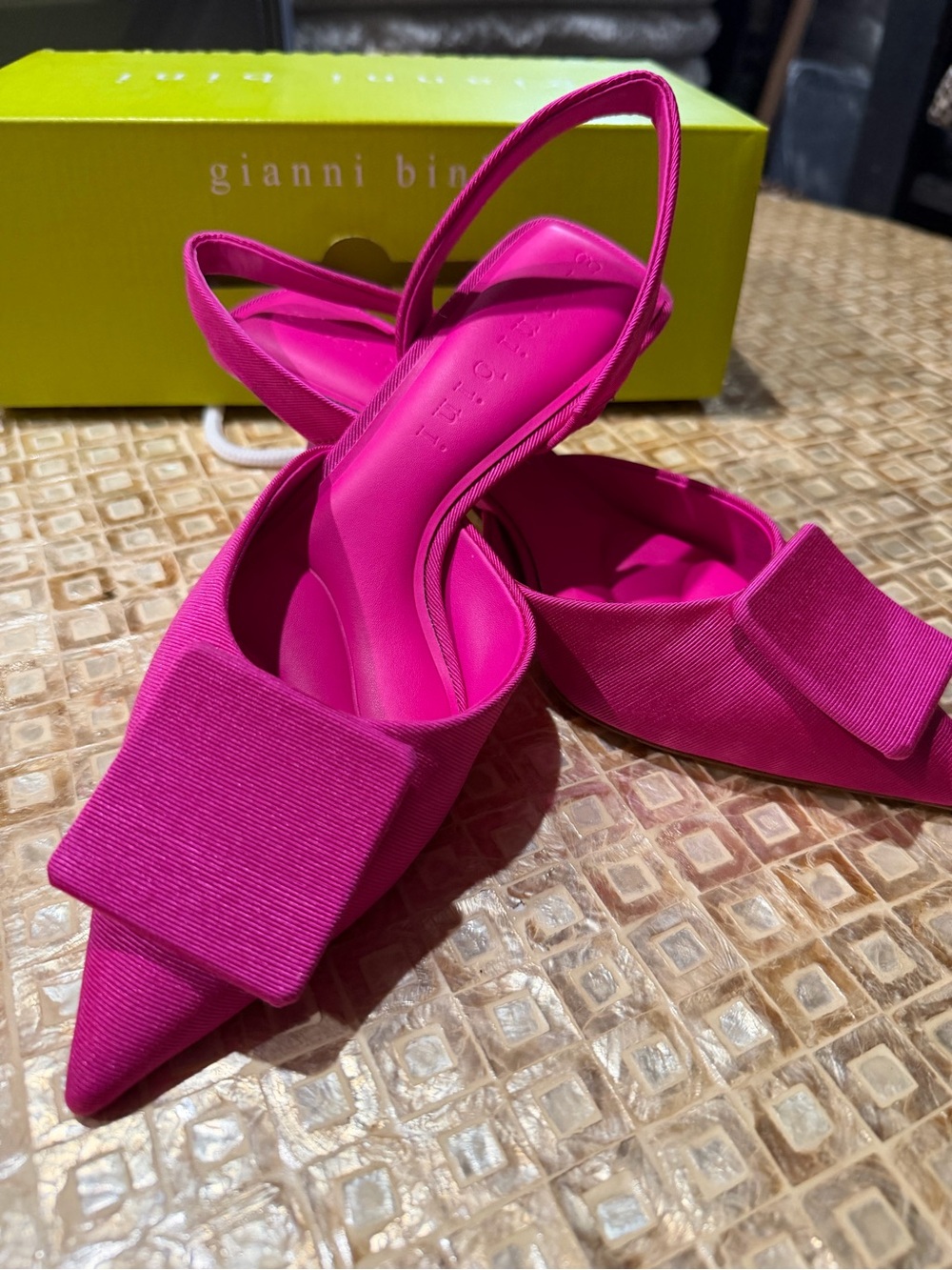 Gianni Bini Hot Pink Pointed Slingback Heels with Bow Accent